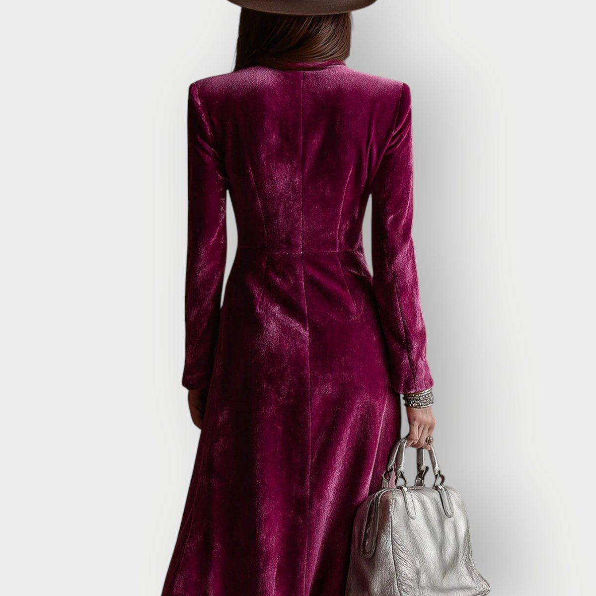 Women's Double-Breasted Maxi Dress | Long Sleeve Velvet