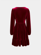Robe courte de fête de Noël pour femme | Décolleté plongeant en V, ourlet à volants