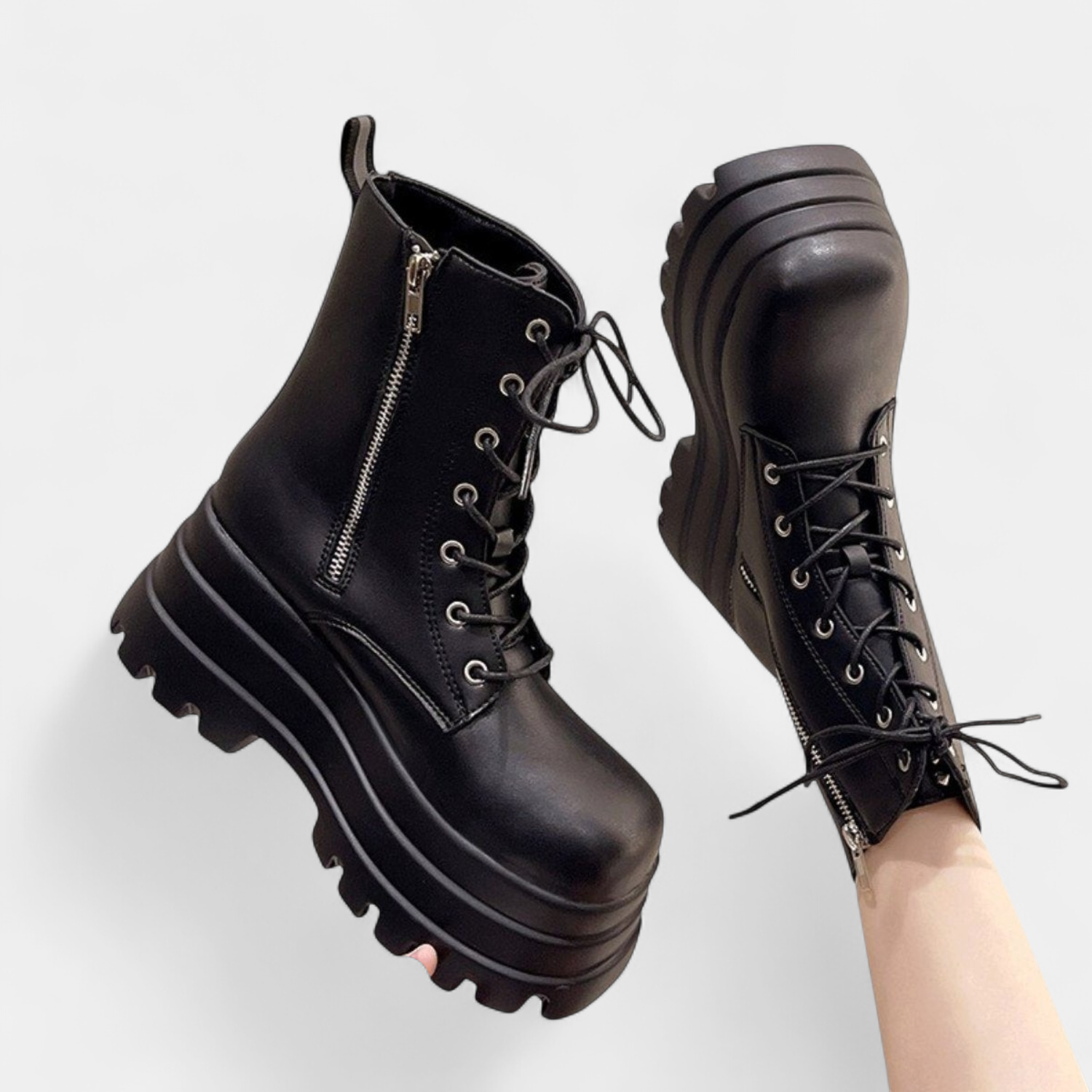 Bottines montantes à lacets pour femmes, à semelle compensée épaisse