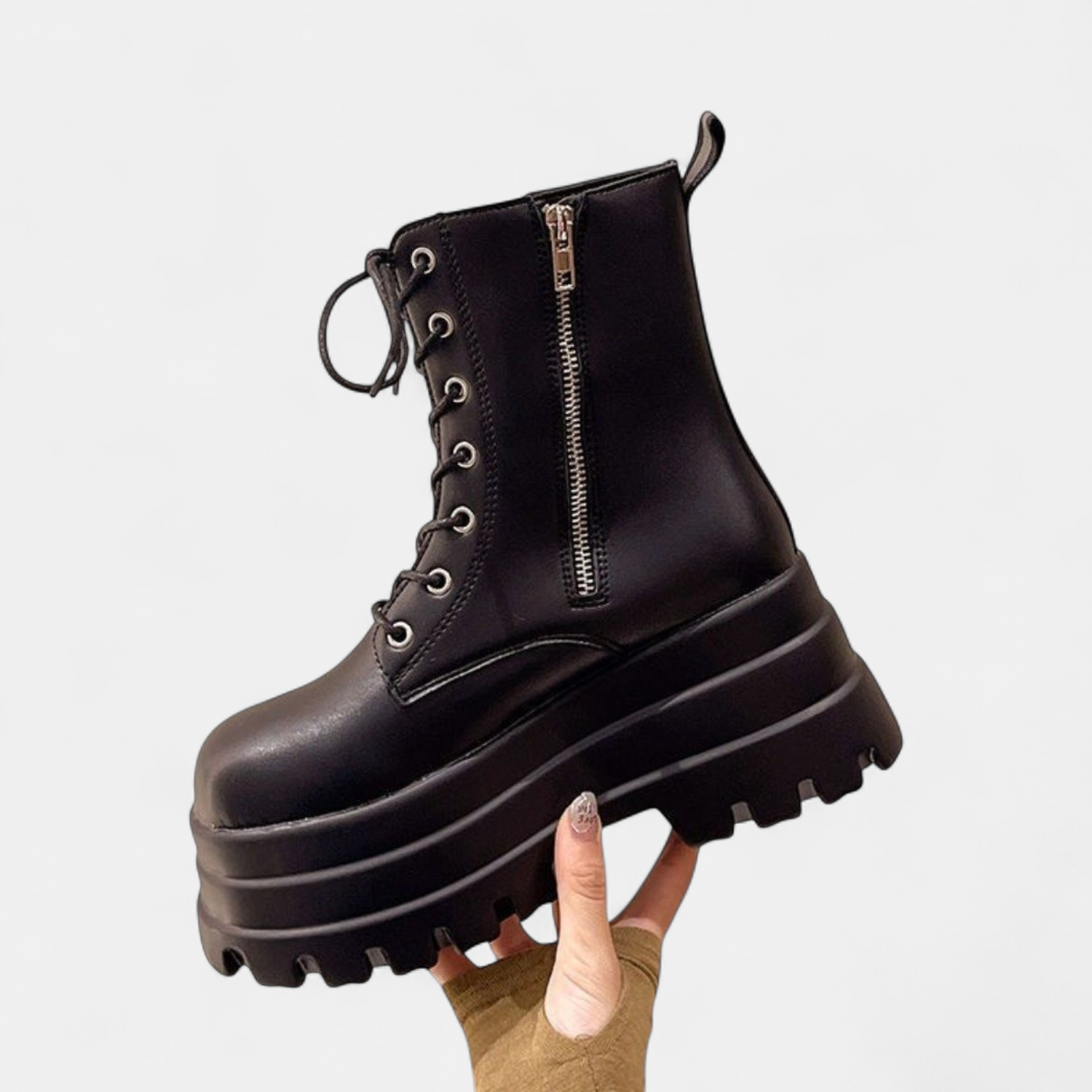 Bottines montantes à lacets pour femmes, à semelle compensée épaisse