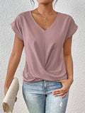 Women's V-Neck Twist Front Short Sleeve Top