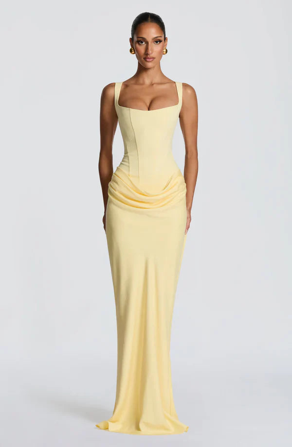 Women's Jersey Maxi Evening Dress with Draped Waist for Autumn