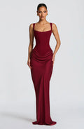 Women's Jersey Maxi Evening Dress with Draped Waist for Autumn