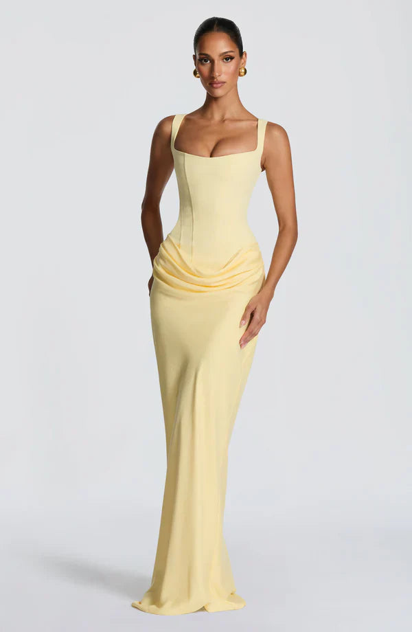 Women's Jersey Maxi Evening Dress with Draped Waist for Autumn