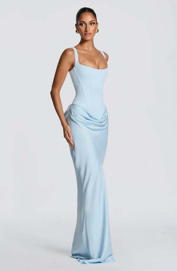 Women's Jersey Maxi Evening Dress with Draped Waist for Autumn
