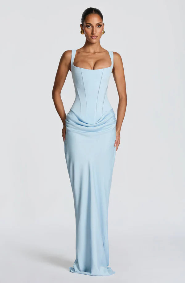 Women's Jersey Maxi Evening Dress with Draped Waist for Autumn