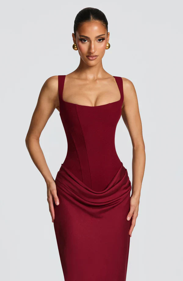 Women's Jersey Maxi Evening Dress with Draped Waist for Autumn