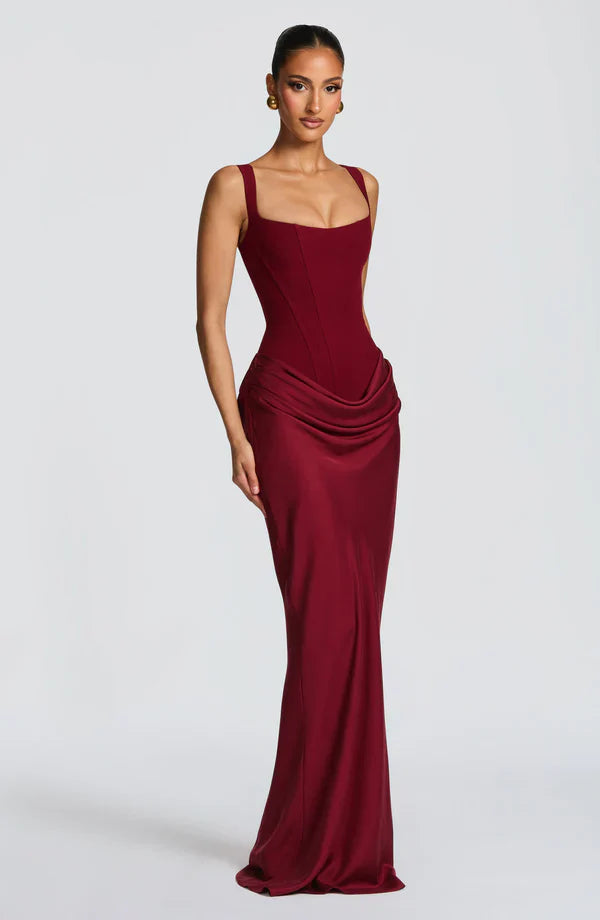 Women's Jersey Maxi Evening Dress with Draped Waist for Autumn