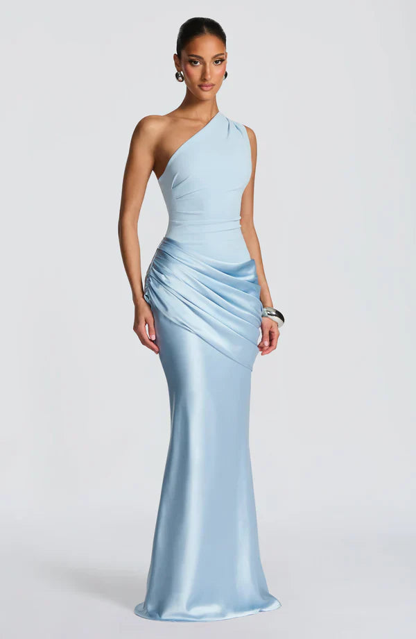 Women's One-Shoulder Jersey Maxi Evening Dress for Autumn