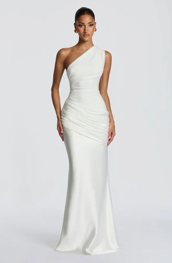 Women's One-Shoulder Jersey Maxi Evening Dress for Autumn