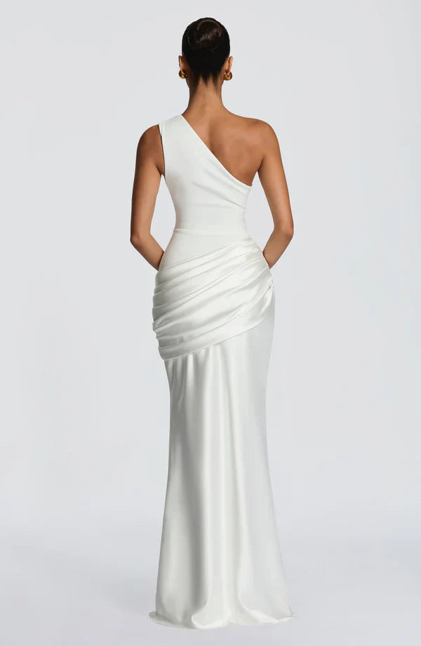 Women's One-Shoulder Jersey Maxi Evening Dress for Autumn