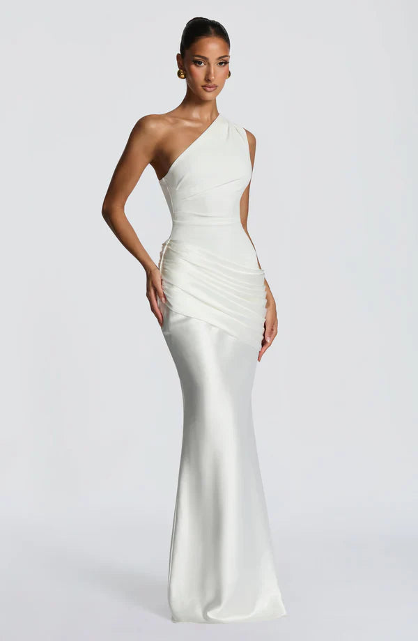Women's One-Shoulder Jersey Maxi Evening Dress for Autumn