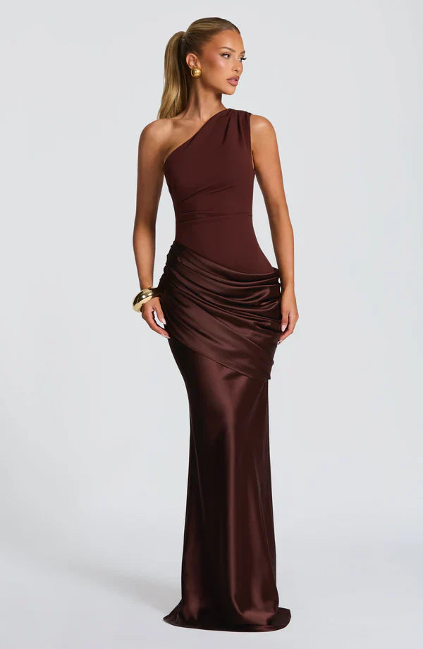 Women's One-Shoulder Jersey Maxi Evening Dress for Autumn