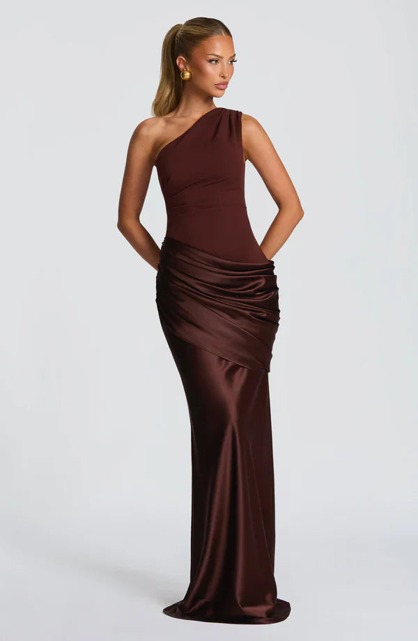 Women's One-Shoulder Jersey Maxi Evening Dress for Autumn