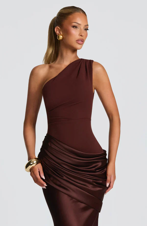 Women's One-Shoulder Jersey Maxi Evening Dress for Autumn