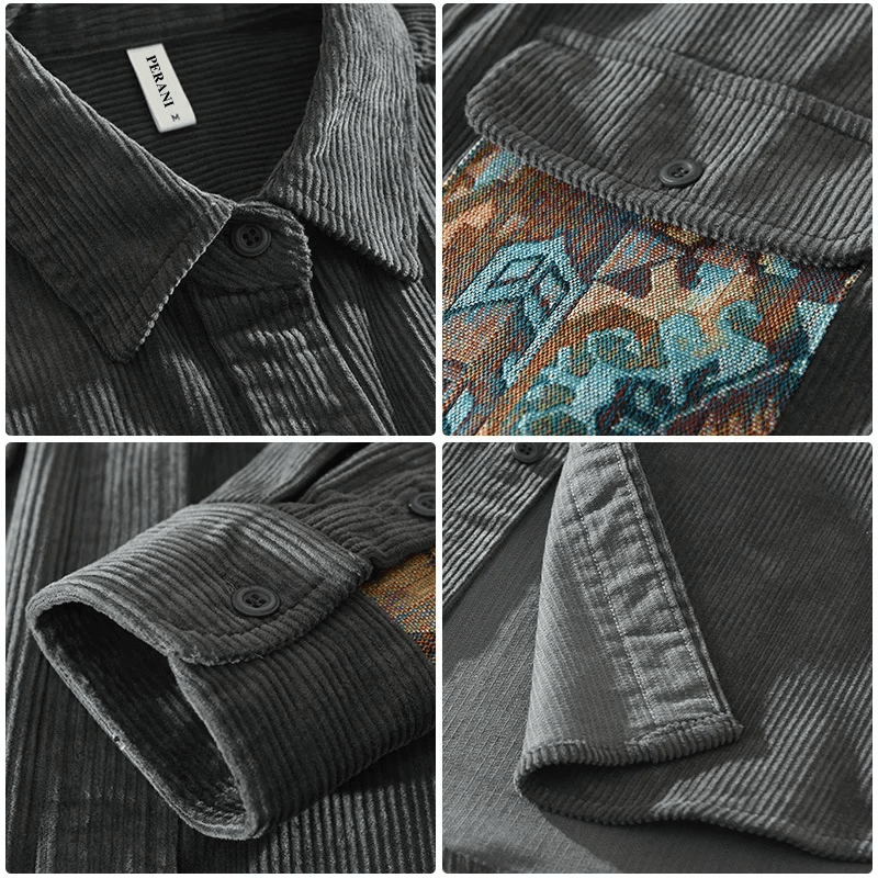 Męska sztruksowa koszula overshirt ze wzorzystym detalem kieszeni
