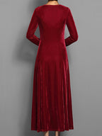 Women's Velvet A-Line Maxi Dress with Long Sleeves