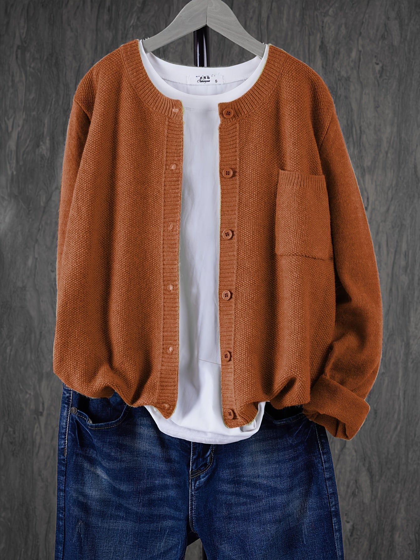 Women’s Knitted Button Cardigan with Crew Neck and Pocket
