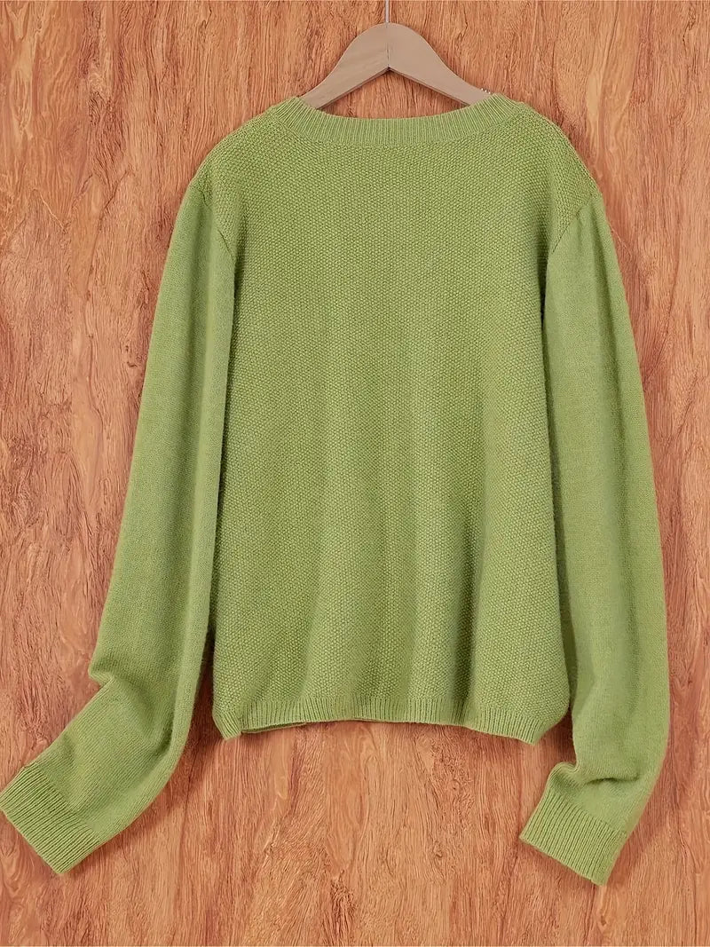 Women’s Knitted Button Cardigan with Crew Neck and Pocket