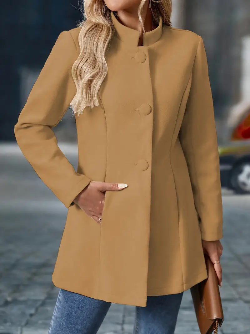 Manteau long sans col à boutons pour femme