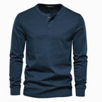 Men's Long Sleeve Henley Shirt with Button Neck