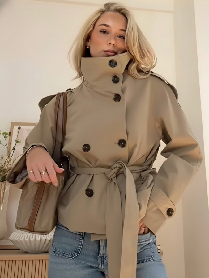 Veste trench courte ceinturée pour femme