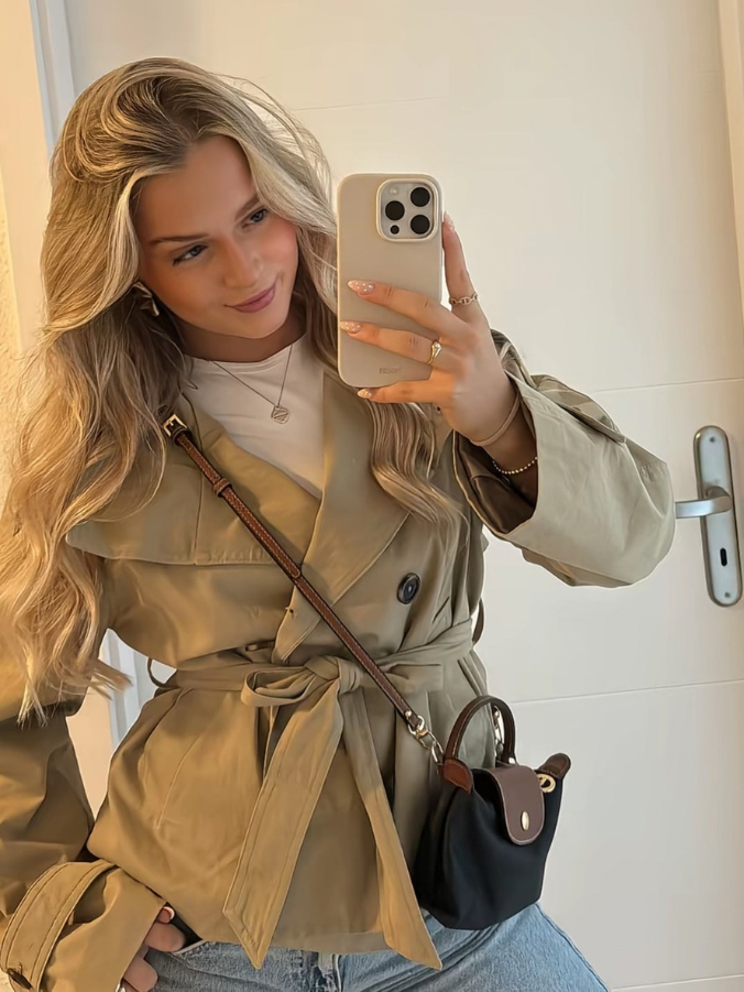 Veste trench courte ceinturée pour femme