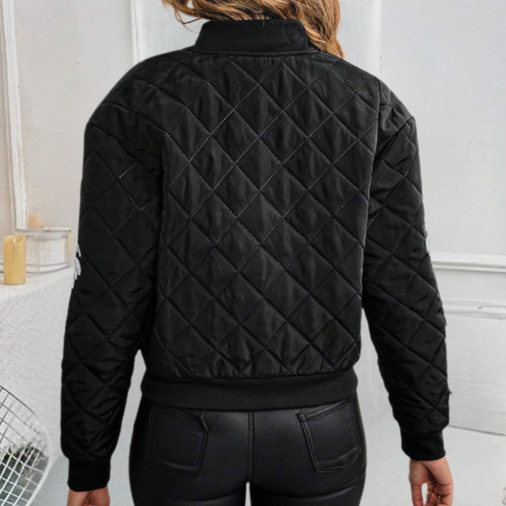 Women’s Quilted Bomber Jacket with Sequin Wing Detail