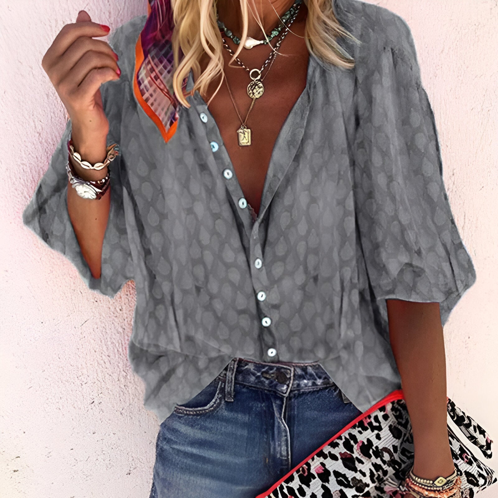 Women's Printed Button-Up Blouse for Summer