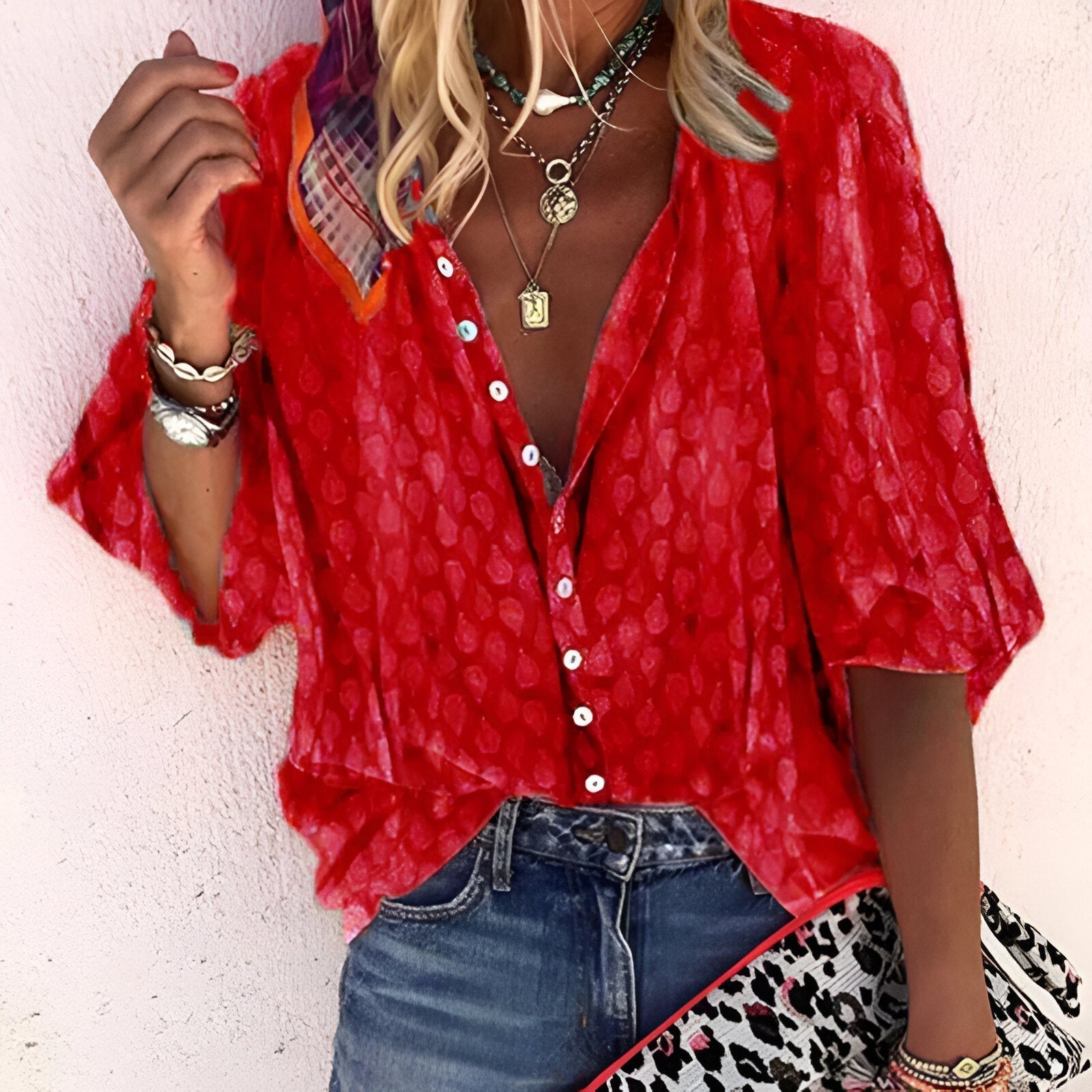 Women's Printed Button-Up Blouse for Summer