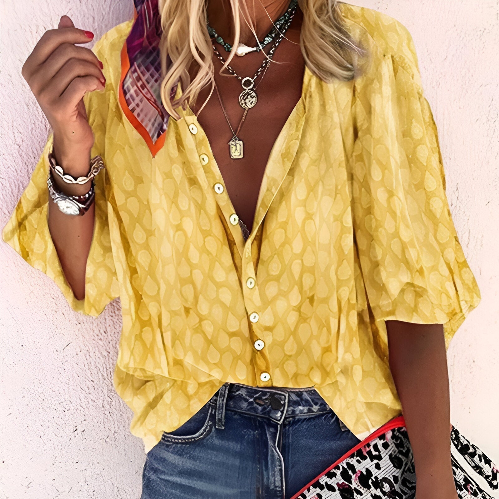 Women's Printed Button-Up Blouse for Summer