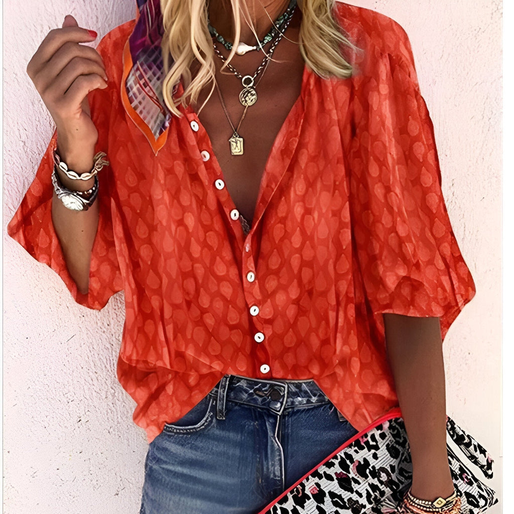 Women's Printed Button-Up Blouse for Summer