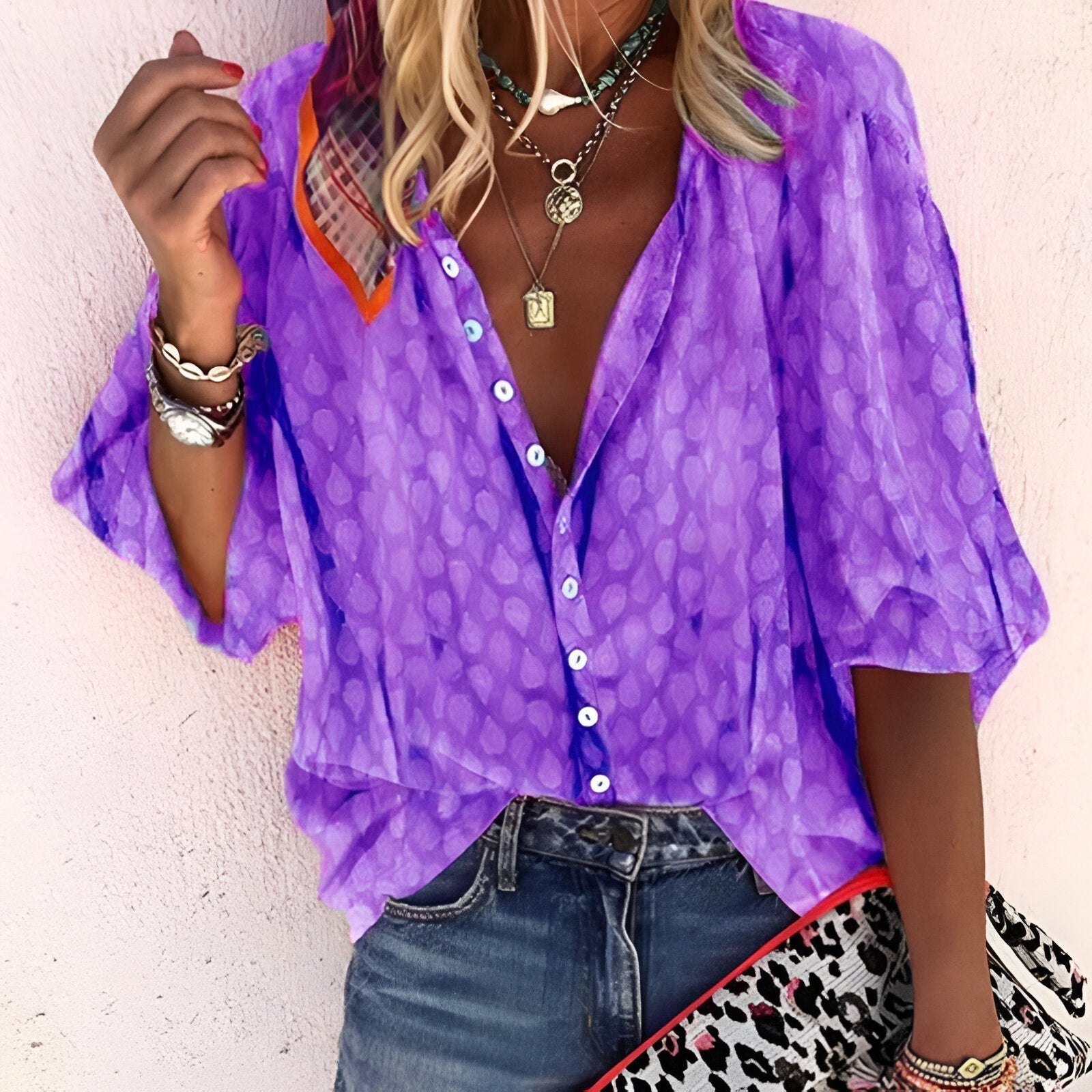 Women's Printed Button-Up Blouse for Summer