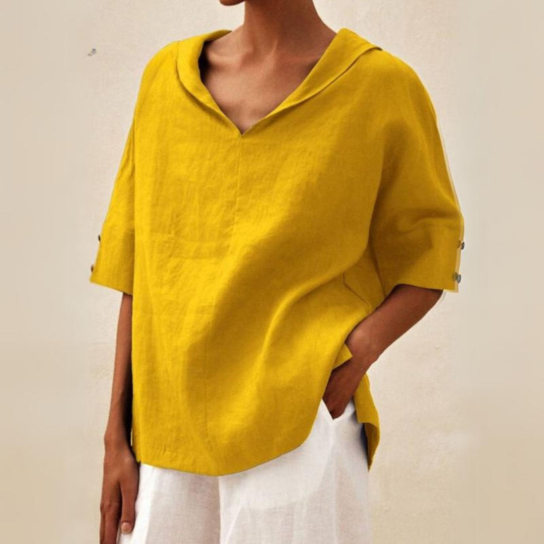 Women's Linen Collared Short Sleeve Blouse for Summer