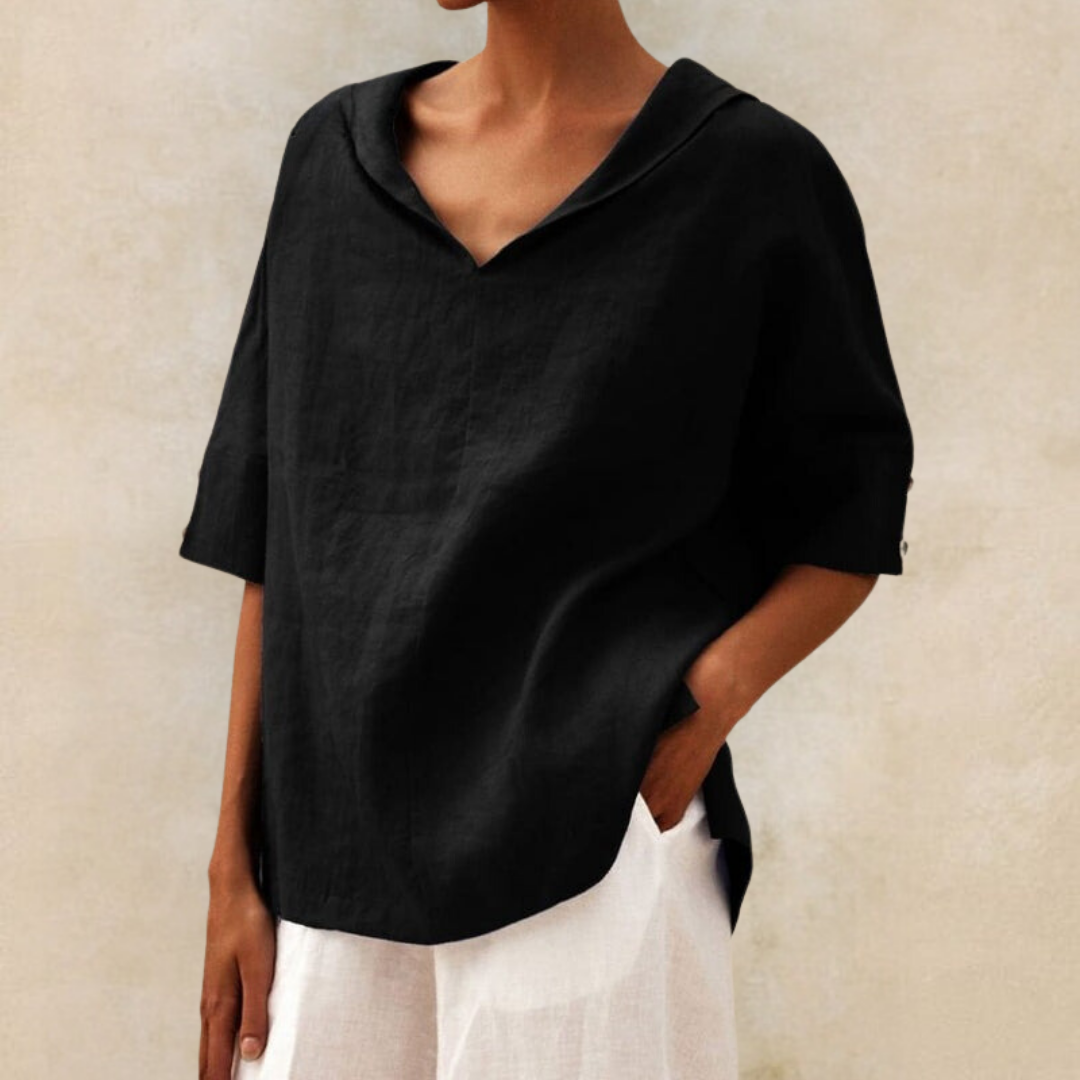 Women's Linen Collared Short Sleeve Blouse for Summer
