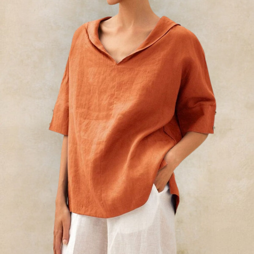 Blouse en lin à col et manches courtes
