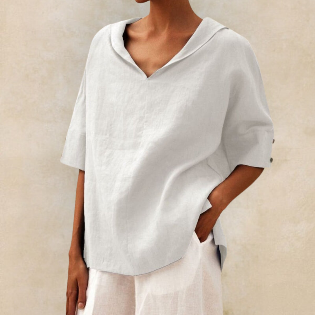 Women's Linen Collared Short Sleeve Blouse for Summer