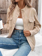 Women's Utility Jacket with Chest Pockets and Drawstring