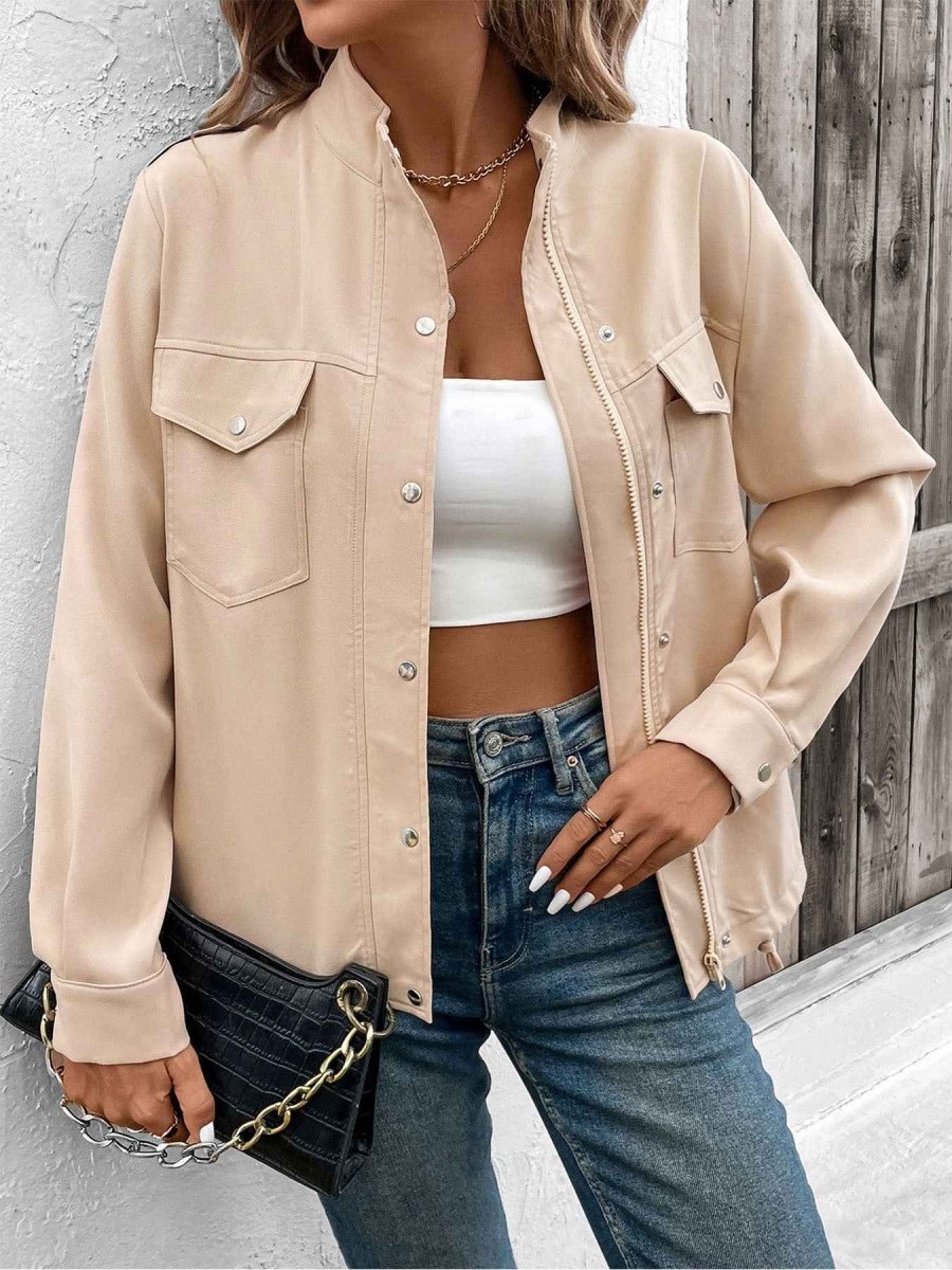 Women's Utility Jacket with Chest Pockets and Drawstring