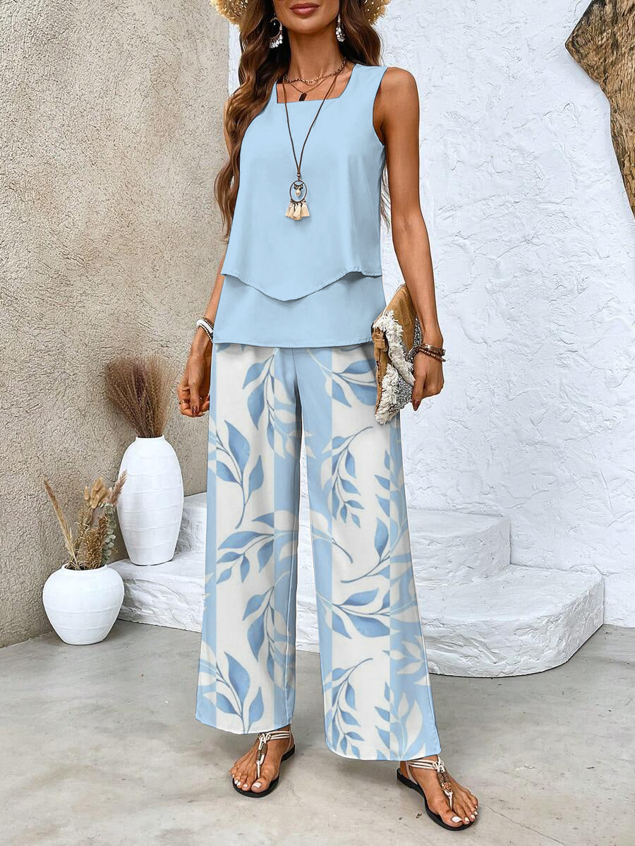Women's Printed Wide Leg Trouser Co-Ord Set for Summer