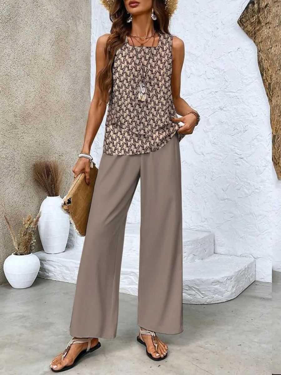 Women's Printed Wide Leg Trouser Co-Ord Set for Summer