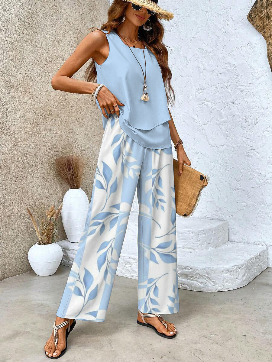 Women's Printed Wide Leg Trouser Co-Ord Set for Summer