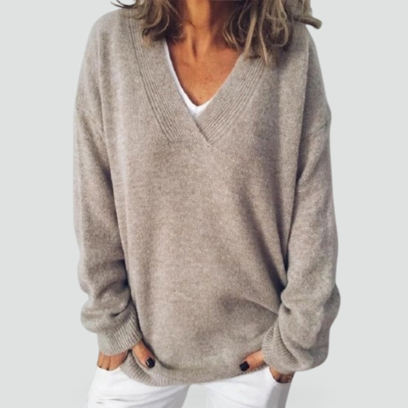 Women's Relaxed V-Neck Knitted Jumper