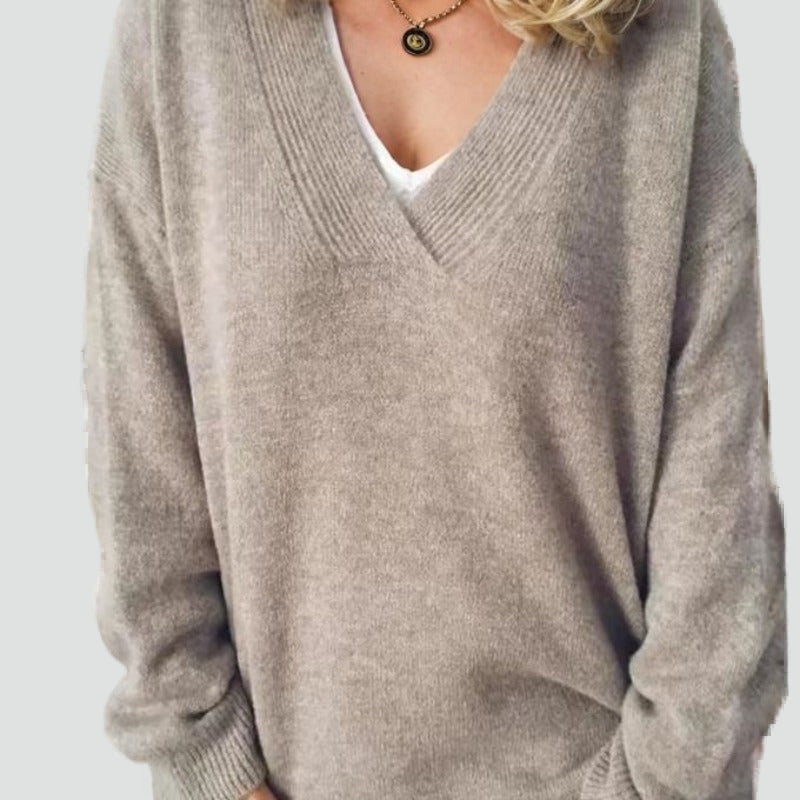Women's Relaxed V-Neck Knitted Jumper