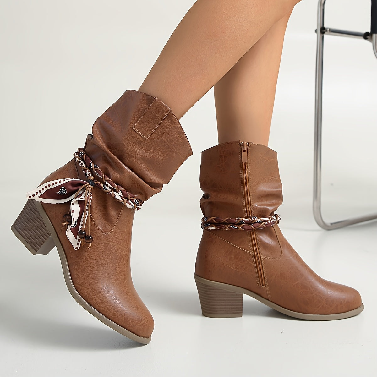 Women’s Slouch Ankle Boots with Wrap Detail