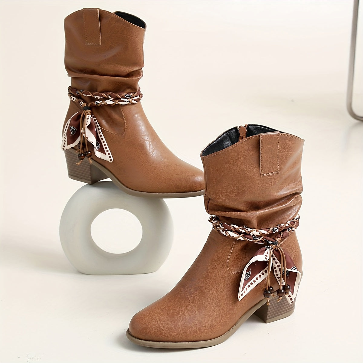 Women’s Slouch Ankle Boots with Wrap Detail