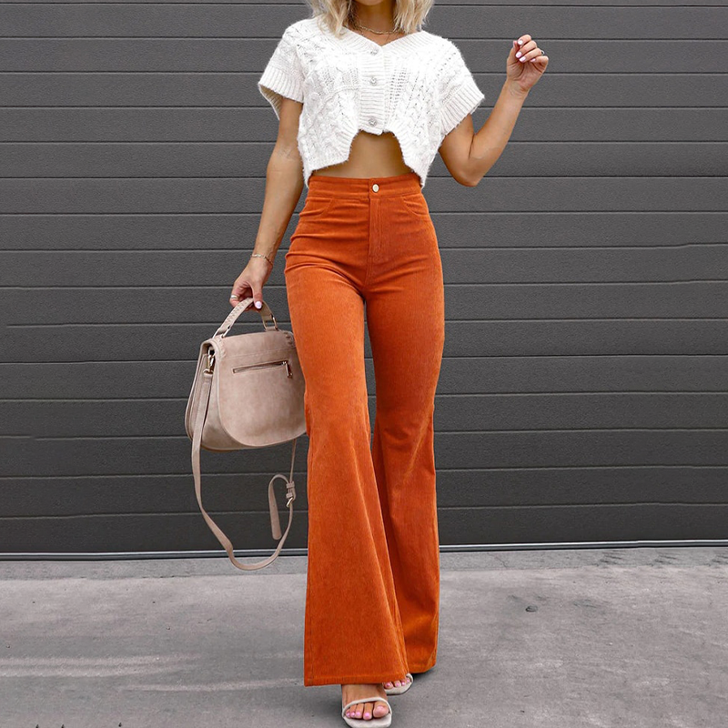 Women’s High-Waisted Corduroy Flared Trousers