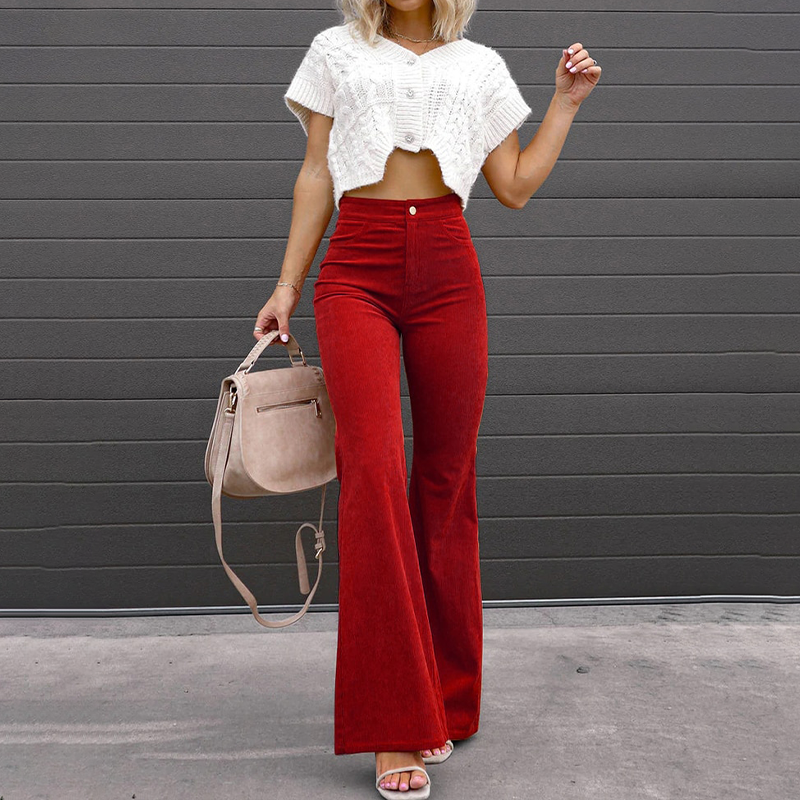 Women’s High-Waisted Corduroy Flared Trousers
