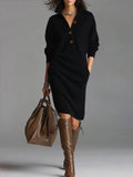 Women’s Ribbed Midi Jumper Dress with Button Collar