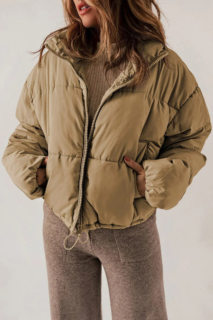 Women's Cropped Puffer Jacket with High Collar